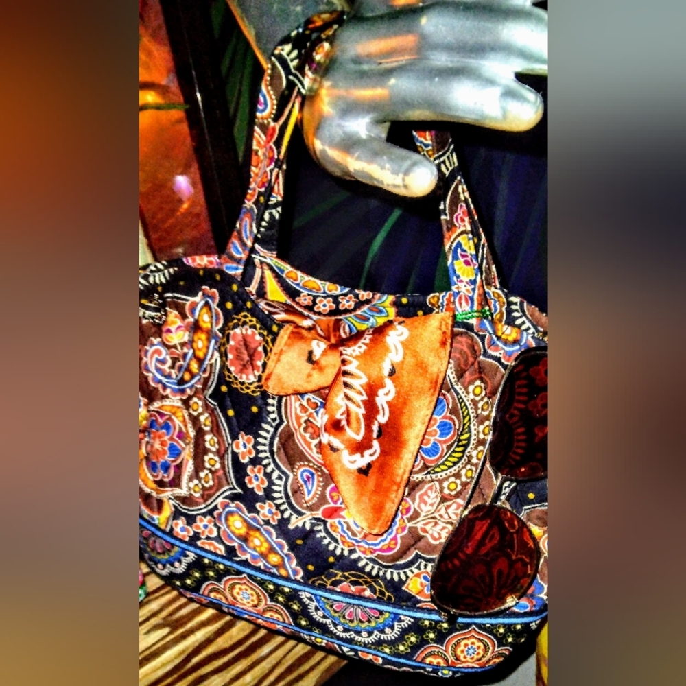Vera Bradley Paisley Tote in Black and Orange - Picture 2 of 4
